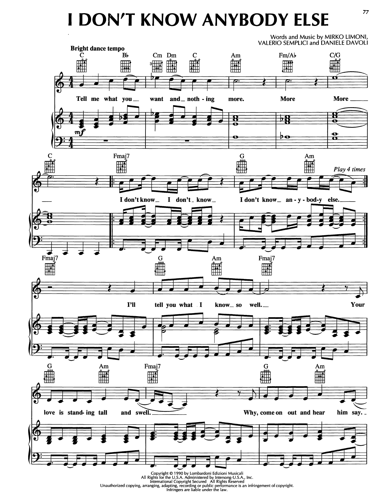 Black Box I Don't Know Anybody Else Sheet Music Notes & Chords for Piano, Vocal & Guitar Chords (Right-Hand Melody) - Download or Print PDF Black Box I Don't Know Anybody Else Sheet Music Notes & Chords for Piano, Vocal & Guitar Chords (Right-Hand Melody) - Download or Print PDF