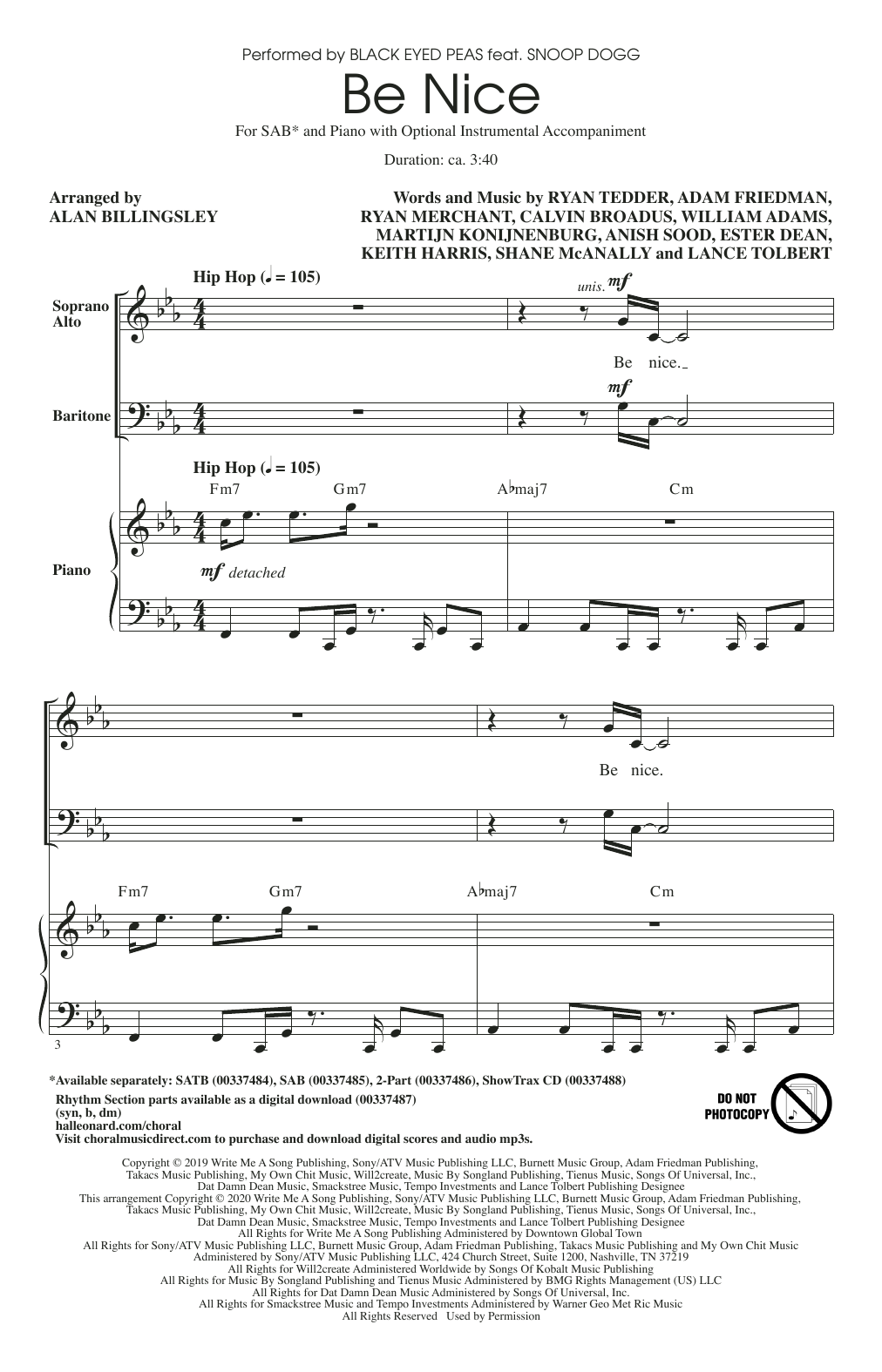 Black Eyed Peas Be Nice (feat. Snoop Dogg) (arr. Alan Billingsley) Sheet Music Notes & Chords for SAB Choir - Download or Print PDF