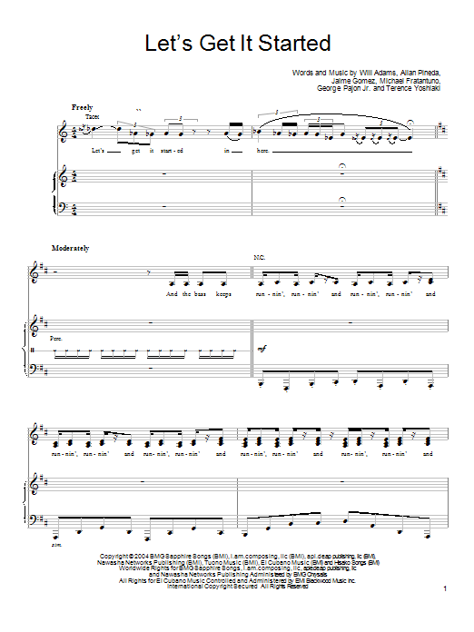 Black Eyed Peas Let's Get It Started Sheet Music Notes & Chords for Piano, Vocal & Guitar (Right-Hand Melody) - Download or Print PDF