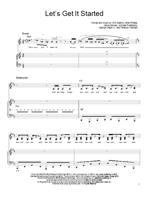 Black Eyed Peas Let's Get It Started Sheet Music Notes & Chords for Mallet Solo - Download or Print PDF