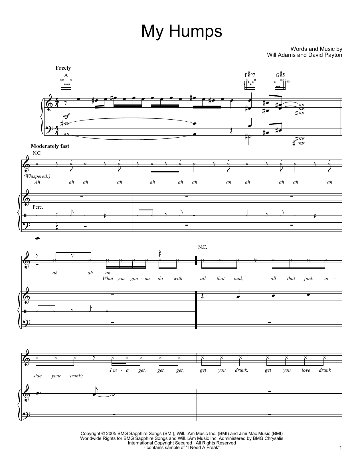 Black Eyed Peas My Humps Sheet Music Notes & Chords for Piano, Vocal & Guitar (Right-Hand Melody) - Download or Print PDF Black Eyed Peas My Humps Sheet Music Notes & Chords for Piano, Vocal & Guitar (Right-Hand Melody) - Download or Print PDF