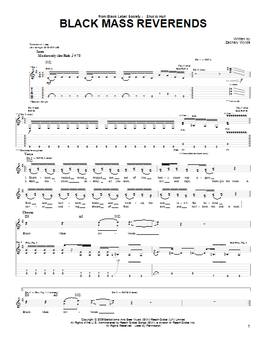 Black Label Society Black Mass Reverends Sheet Music Notes & Chords for Guitar Tab - Download or Print PDF