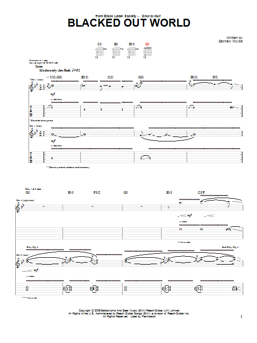 Black Label Society Blacked Out World Sheet Music Notes & Chords for Guitar Tab - Download or Print PDF