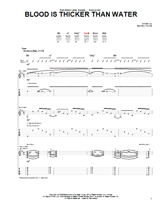 Black Label Society Blood Is Thicker Than Water Sheet Music Notes & Chords for Guitar Tab - Download or Print PDF