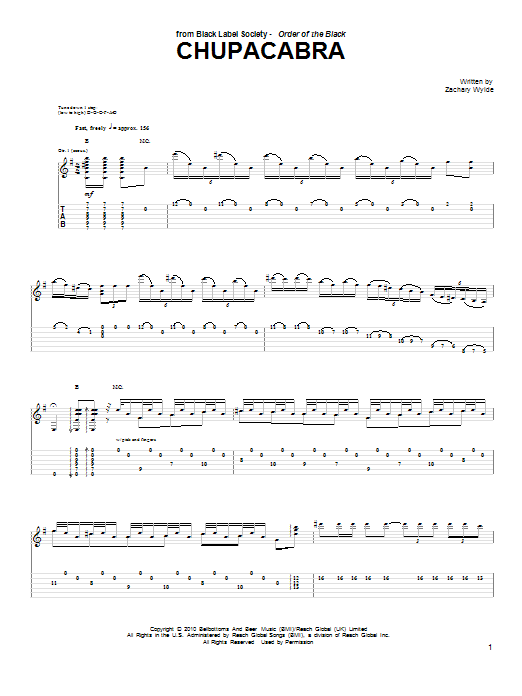 Black Label Society Chupacabra Sheet Music Notes & Chords for Guitar Tab - Download or Print PDF