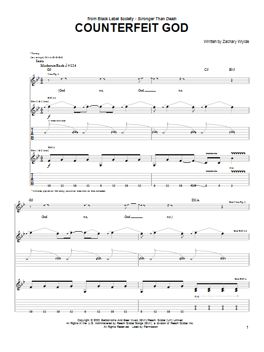 Black Label Society Counterfeit God Sheet Music Notes & Chords for Guitar Tab - Download or Print PDF