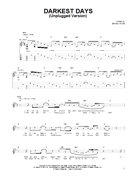 Black Label Society Darkest Days (Unplugged Version) Sheet Music Notes & Chords for Guitar Tab - Download or Print PDF