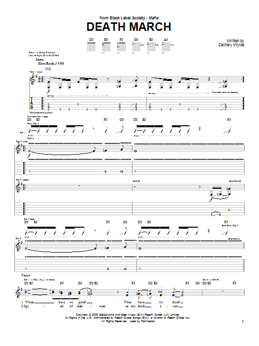 Black Label Society Death March Sheet Music Notes & Chords for Guitar Tab - Download or Print PDF