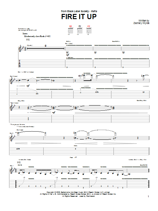 Black Label Society Fire It Up Sheet Music Notes & Chords for Guitar Tab - Download or Print PDF