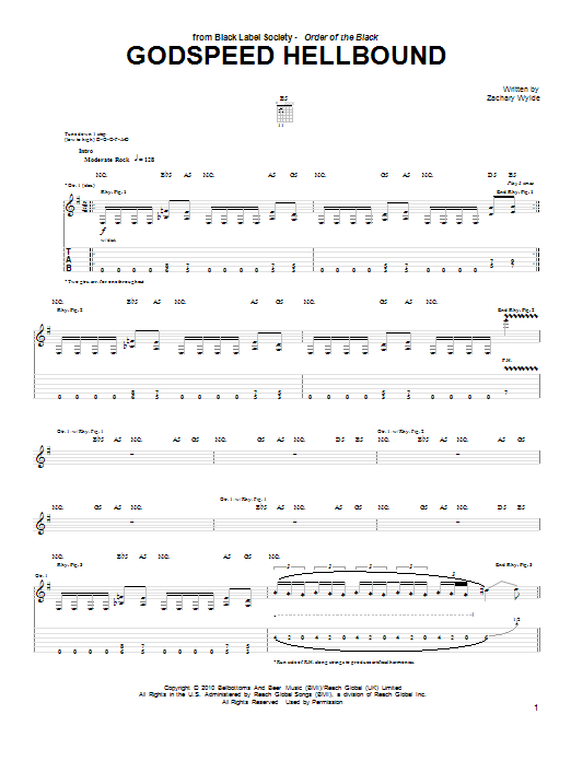 Black Label Society Godspeed Hellbound Sheet Music Notes & Chords for Guitar Tab - Download or Print PDF
