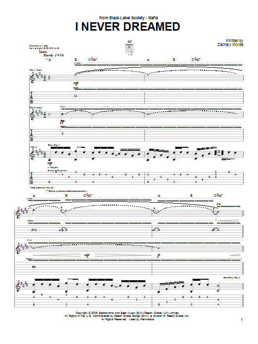 Black Label Society I Never Dreamed Sheet Music Notes & Chords for Guitar Tab - Download or Print PDF