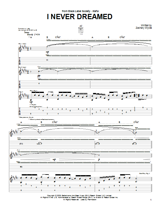 Black Label Society I Never Dreamed sheet music notes and chords. Download Printable PDF.