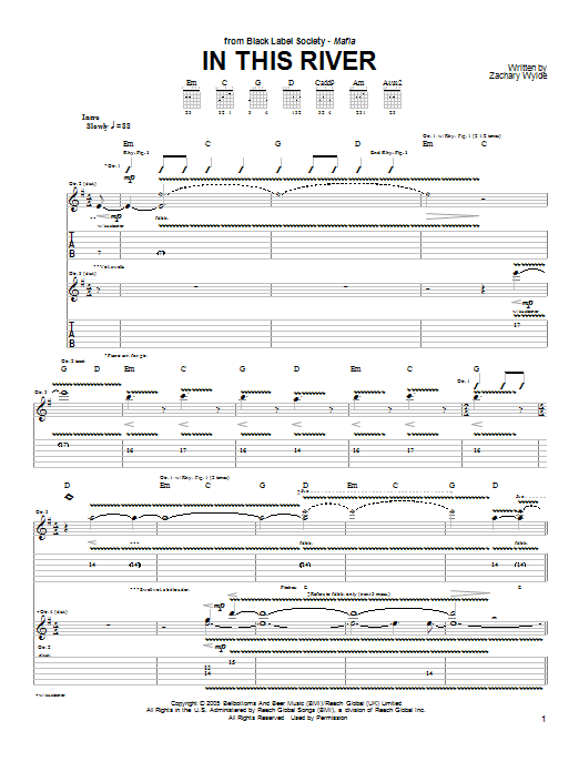 Black Label Society In This River Sheet Music Notes & Chords for Guitar Tab - Download or Print PDF