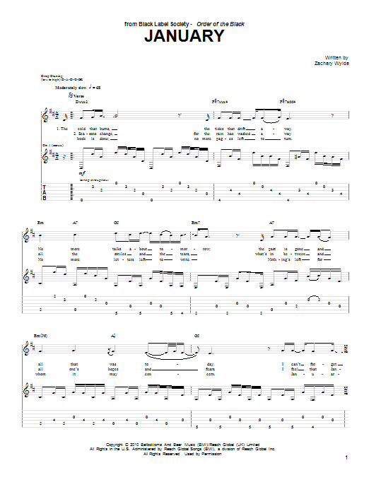 Black Label Society January Sheet Music Notes & Chords for Guitar Tab - Download or Print PDF Black Label Society January Sheet Music Notes & Chords for Guitar Tab - Download or Print PDF