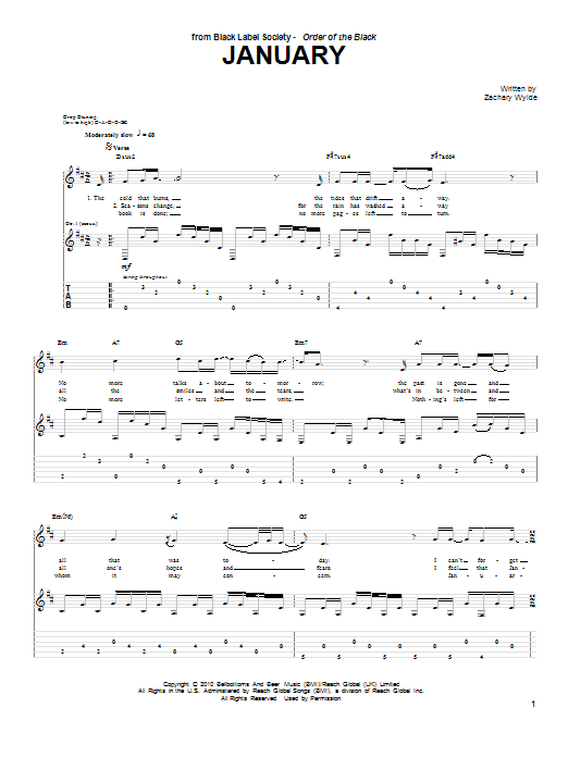 Black Label Society January Sheet Music Notes & Chords for Guitar Tab - Download or Print PDF