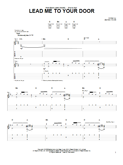 Black Label Society Lead Me To Your Door Sheet Music Notes & Chords for Guitar Tab - Download or Print PDF Black Label Society Lead Me To Your Door Sheet Music Notes & Chords for Guitar Tab - Download or Print PDF