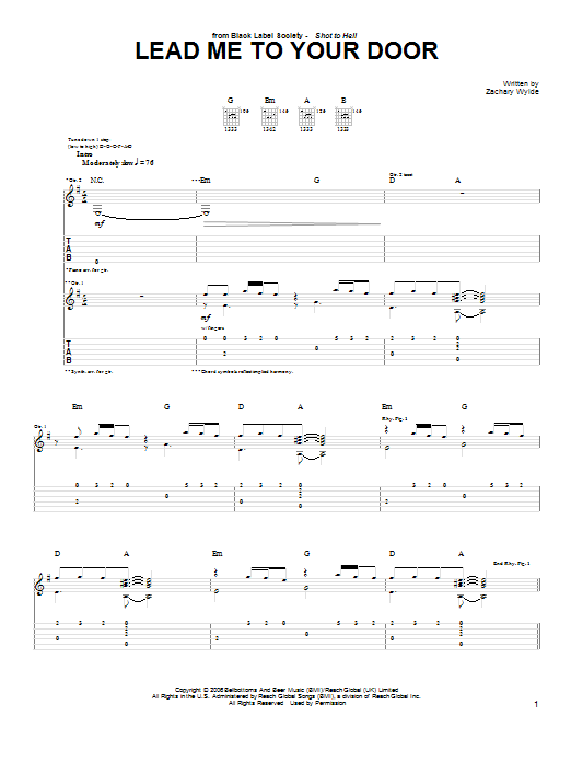 Black Label Society Lead Me To Your Door Sheet Music Notes & Chords for Guitar Tab - Download or Print PDF