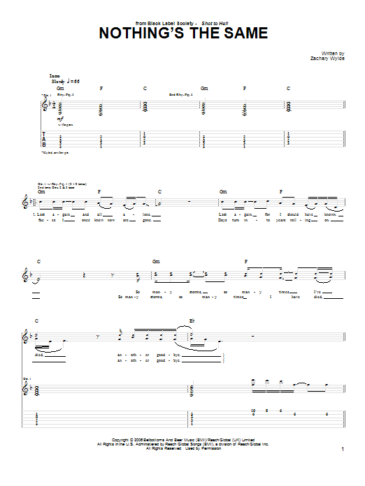 Black Label Society Nothing's The Same Sheet Music Notes & Chords for Guitar Tab - Download or Print PDF