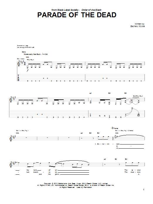 Black Label Society Parade Of The Dead Sheet Music Notes & Chords for Guitar Tab - Download or Print PDF Black Label Society Parade Of The Dead Sheet Music Notes & Chords for Guitar Tab - Download or Print PDF
