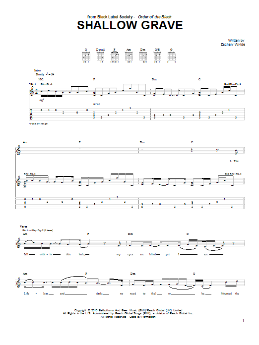 Black Label Society Shallow Grave Sheet Music Notes & Chords for Guitar Tab - Download or Print PDF