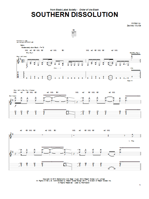 Black Label Society Southern Dissolution Sheet Music Notes & Chords for Guitar Tab - Download or Print PDF