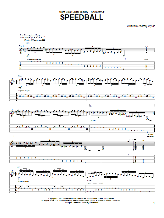 Black Label Society Speedball Sheet Music Notes & Chords for Guitar Tab - Download or Print PDF