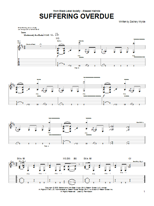 Black Label Society Suffering Overdue Sheet Music Notes & Chords for Guitar Tab - Download or Print PDF