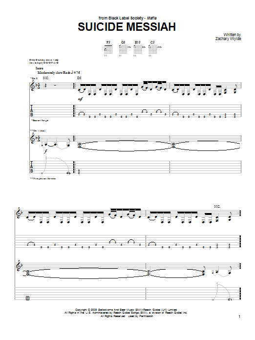 Black Label Society Suicide Messiah Sheet Music Notes & Chords for Guitar Tab Play-Along - Download or Print PDF
