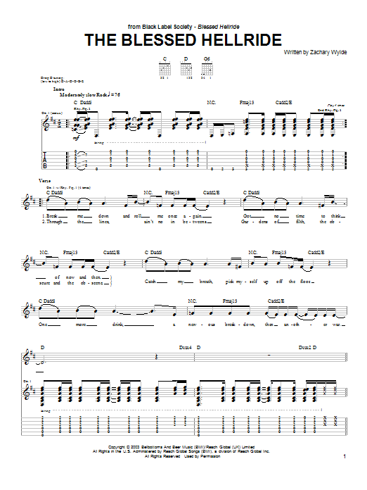 Black Label Society The Blessed Hellride Sheet Music Notes & Chords for Guitar Tab - Download or Print PDF