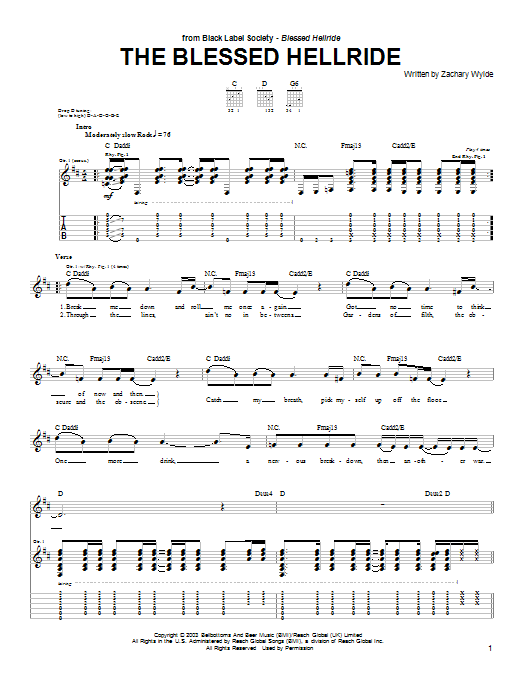 Black Label Society The Blessed Hellride sheet music notes and chords. Download Printable PDF.