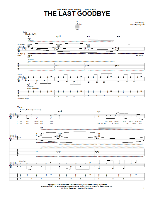 Black Label Society The Last Goodbye Sheet Music Notes & Chords for Guitar Tab - Download or Print PDF