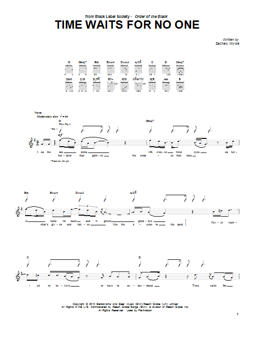 Black Label Society Time Waits For No One Sheet Music Notes & Chords for Guitar Tab - Download or Print PDF