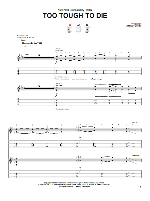 Black Label Society Too Tough To Die Sheet Music Notes & Chords for Guitar Tab - Download or Print PDF