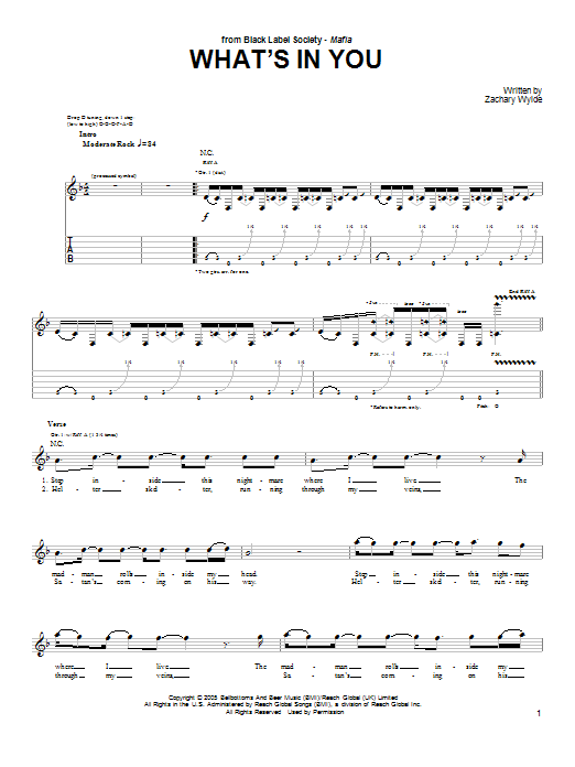 Black Label Society What's In You Sheet Music Notes & Chords for Guitar Tab - Download or Print PDF