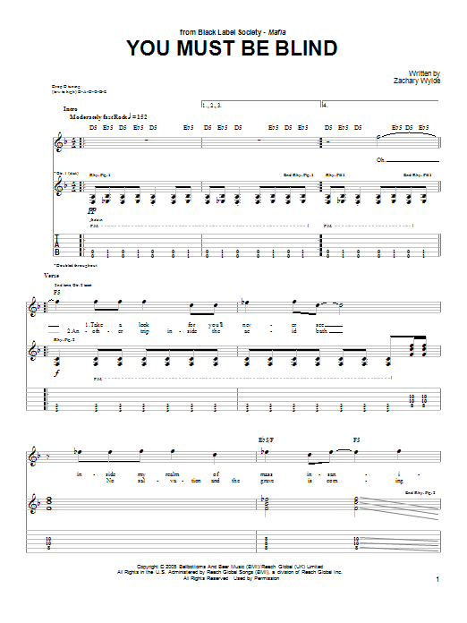 Black Label Society You Must Be Blind Sheet Music Notes & Chords for Guitar Tab - Download or Print PDF