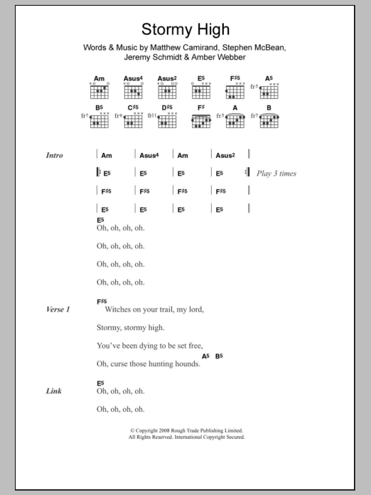 Black Mountain Stormy High Sheet Music Notes & Chords for Lyrics & Chords - Download or Print PDF