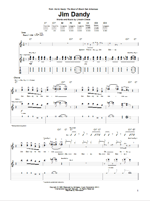 Black Oak Arkansas Jim Dandy Sheet Music Notes & Chords for Easy Guitar Tab - Download or Print PDF