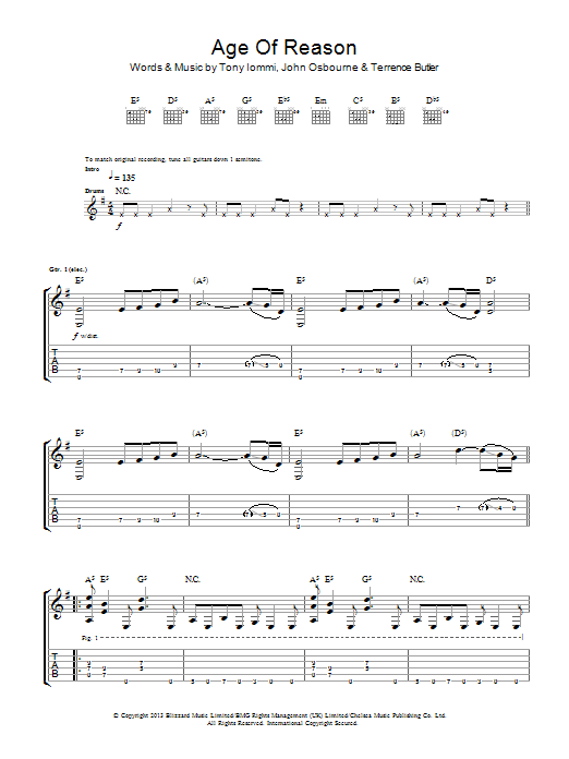 Black Sabbath Age Of Reason Sheet Music Notes & Chords for Guitar Tab - Download or Print PDF