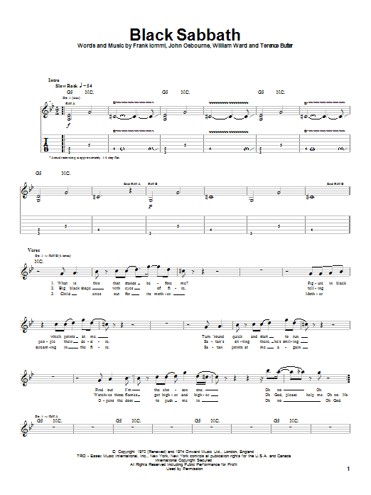 Black Sabbath Black Sabbath Sheet Music Notes & Chords for Easy Guitar Tab - Download or Print PDF
