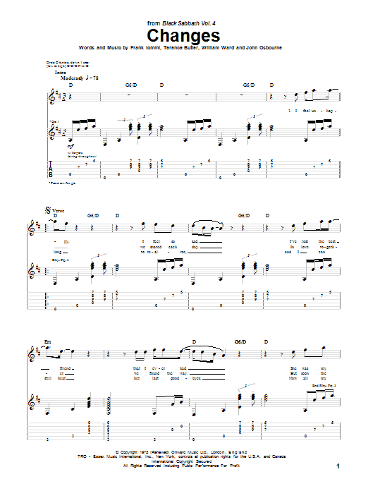 Black Sabbath Changes Sheet Music Notes & Chords for Guitar Tab - Download or Print PDF
