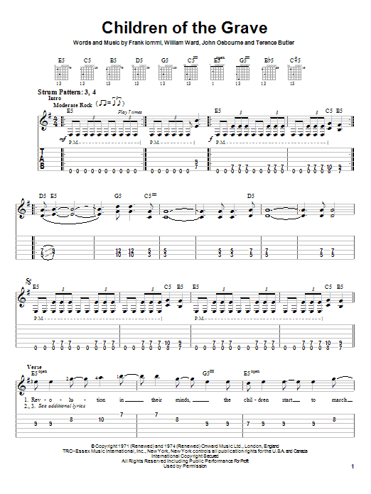 Black Sabbath Children Of The Grave Sheet Music Notes & Chords for Bass Guitar Tab - Download or Print PDF