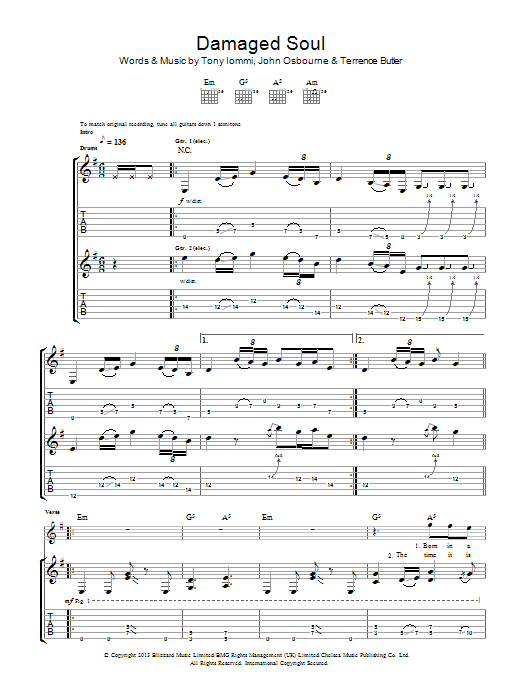 Black Sabbath Damaged Soul Sheet Music Notes & Chords for Guitar Tab - Download or Print PDF