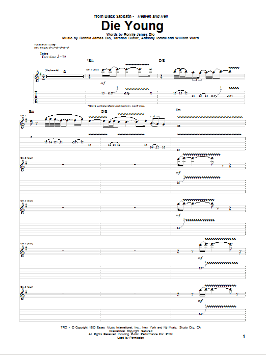 Black Sabbath Die Young Sheet Music Notes & Chords for Ukulele with strumming patterns - Download or Print PDF