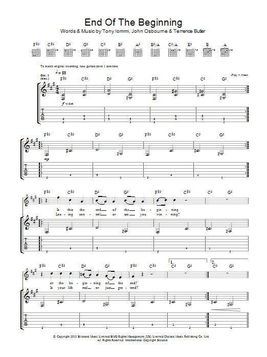Black Sabbath End Of The Beginning Sheet Music Notes & Chords for Guitar Tab - Download or Print PDF