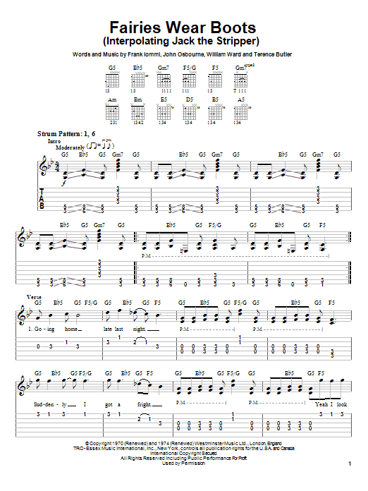 Black Sabbath Fairies Wear Boots (Interpolating Jack The Stripper) Sheet Music Notes & Chords for Easy Guitar Tab - Download or Print PDF