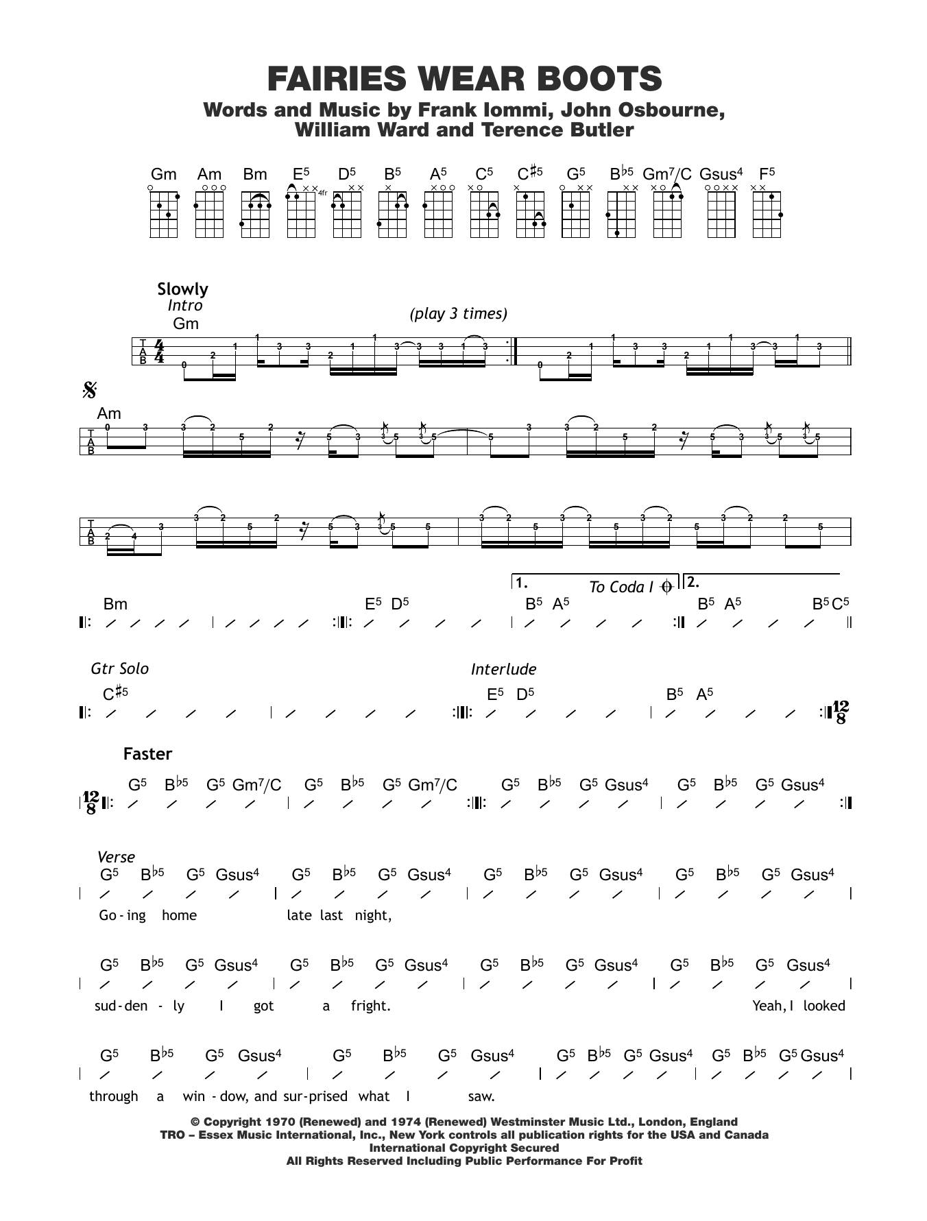 Black Sabbath Fairies Wear Boots Sheet Music Notes & Chords for Ukulele with strumming patterns - Download or Print PDF