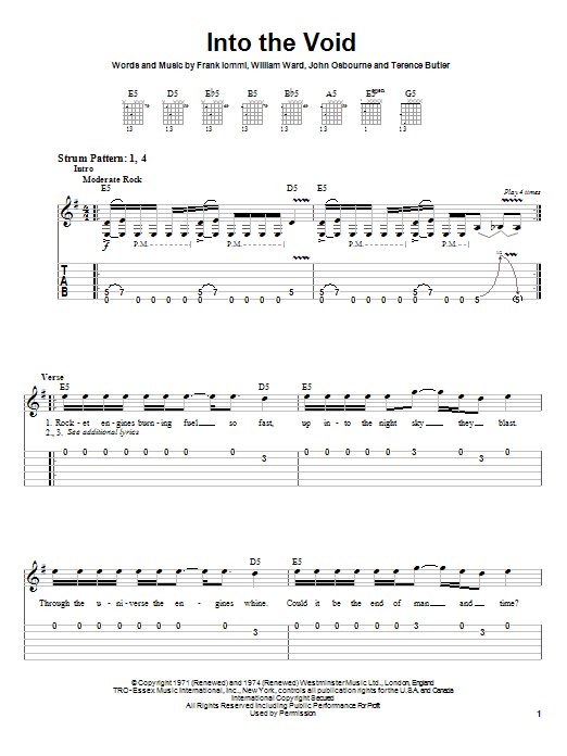 Black Sabbath Into The Void Sheet Music Notes & Chords for Easy Guitar Tab - Download or Print PDF