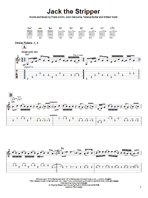 Black Sabbath Jack The Stripper Sheet Music Notes & Chords for Easy Guitar Tab - Download or Print PDF