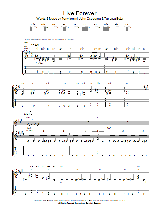 Black Sabbath Live Forever Sheet Music Notes & Chords for Guitar Tab - Download or Print PDF