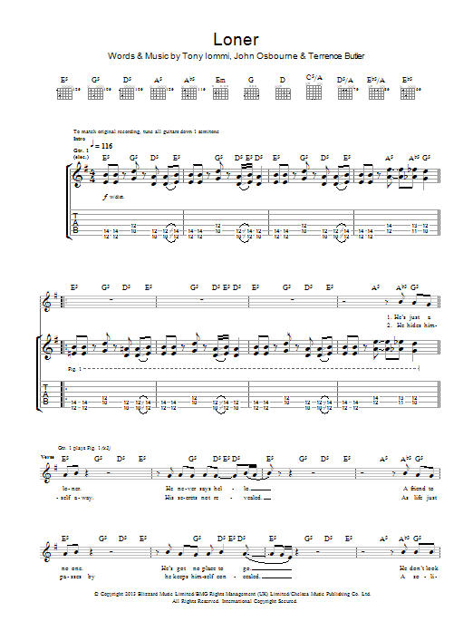 Black Sabbath Loner Sheet Music Notes & Chords for Guitar Tab - Download or Print PDF